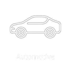 Weißes Auto-Icon auf schwarzem Hintergrund, stilisierte Seitenansicht eines Fahrzeugs