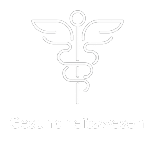 Weißes Medizin-Icon mit Äskulapstab (Schlange und Flügel) auf schwarzem Hintergrund